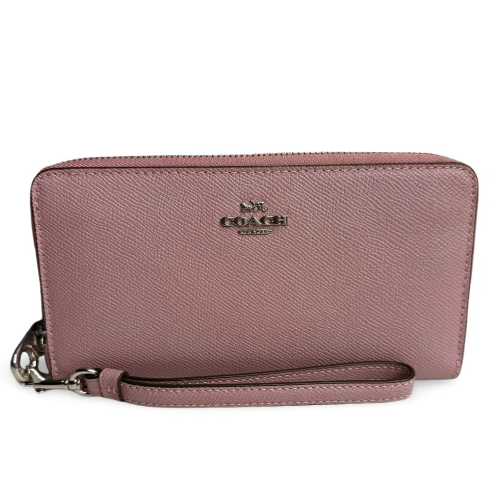 Coach Crossgrain Leather Long Zip Around Wristlet Wallet Ice Purple - Picture 1 of 8